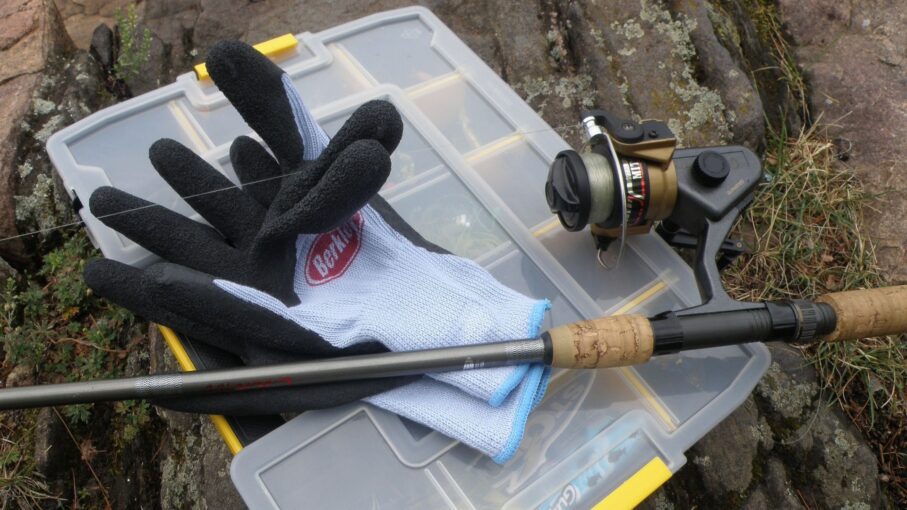 fishing tacklebox and glove